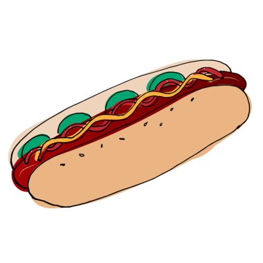 Vector Hot-Dog illüstrasyonu. Sosisli sandviç. Poster, menü, broşür, web ve simge fast-food için izole edilmiş düz çizim..