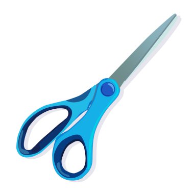 Kağıt kesmek için küçük bir makas. Yeşil plastik saplı ve çelik bıçaklı makas. Ofis makası. Yaratıcılık için çocuk makası.