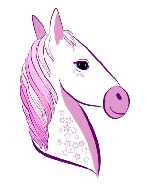 Sihir dünyasının en güzel sihirli toynaklı hayvanının vektör çizimi. Tek boynuzlu at.