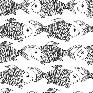 Vektör balık deseni. Lezzetli balıklar. Kumaş üzerine baskı yapmak için.