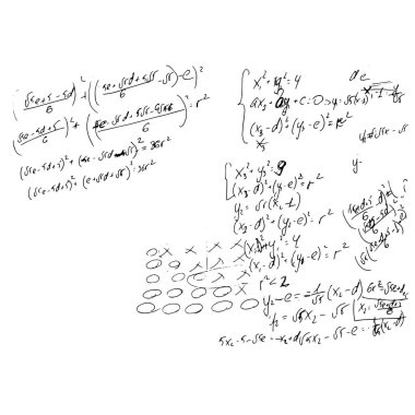 Matematiksel formüller ve problemler ve denklemler kümesi. Bir öğrencinin ödevi. Cebir ve geometri görevlerinin vektör görüntüsü.