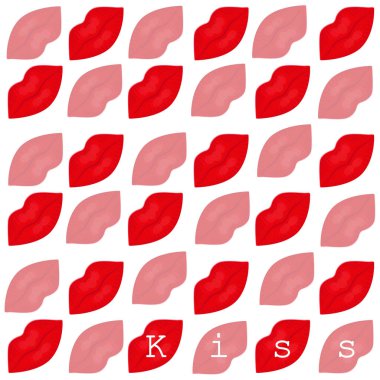 Red lips, repeating pattern. ornament of kisses.