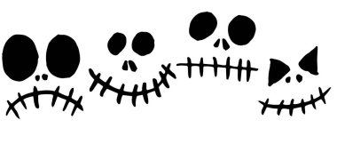 Siyah, boş gözlü canavar maskeleri..