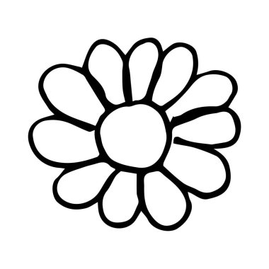 Basit yaz çiçeği çizimleri. Soyut çiçek çizimi. El çizimi vektör sanatı. Siyah beyaz resimleme
