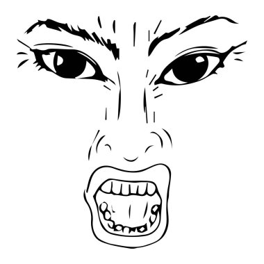 Face of a man who screams and gets angry. Human emotions, anger and irritation, rage.