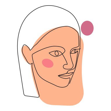 Soyut kadın bir çizgi çiziyor. Portret minimalist tarzı. Aralıksız çizgi.