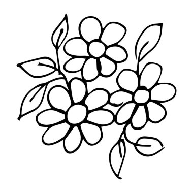 Flower drawn by lines with long petals. Beautiful flower sketch.