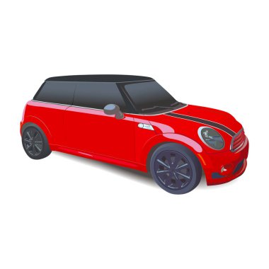 Kırmızı araba gerçekçiliği. Duvar kağıdı. Vektör şehir arabası.