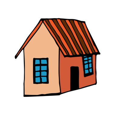 Basit bir evin vektör çizimi. Çatı penceresi ve kapısı olan küçük bir ev..