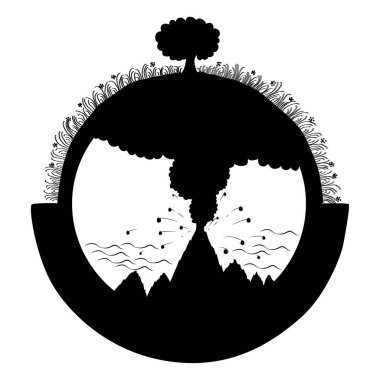 İnsanın dış ve iç dünyası. Çemberin dışındaki güzel doğa ve çemberin içindeki bir vuklan patlaması. İnsan psikolojisi. Doğanın zıt durumu.