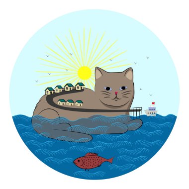 Bir kedinin vektör portresi. Güzel kedi resmi. Kumaş ve kâğıt üzerine baskı yapmak için.