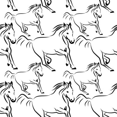 Dört nala koşan atlar. Kumaş üzerine baskı yapmak için.