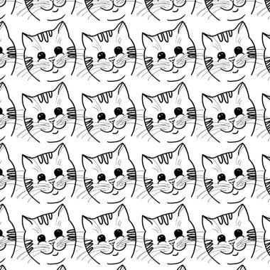 Vektör desenli siyah kedi. Basit bir siyah kedi deseni. Kumaş üzerine baskı yapmak için.
