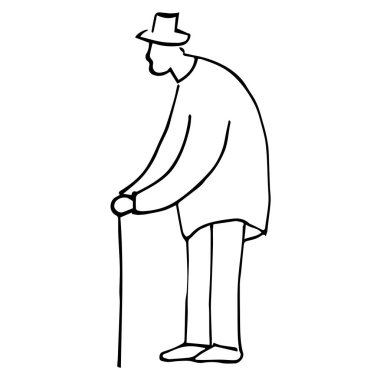 Büyükbaba. Büyükbaba bir çubuğa yaslanıyor. Vektör çizimi.