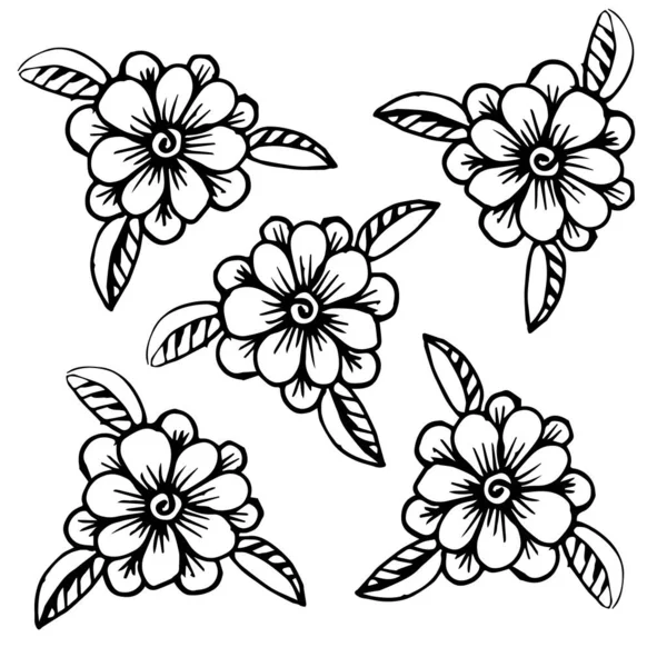 Zestaw Prostych Letnich Rysunków Kwiatów Abstrakcyjne Kwiaty Ilustracji Ręcznie Rysowana — Wektor stockowy