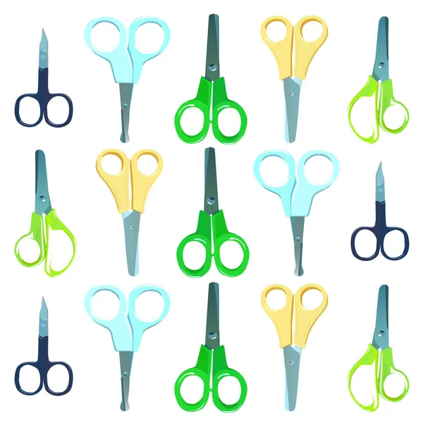 Set Different Types Scissors Different Purposes Scissors Needlework Office Nails — Stock Vector