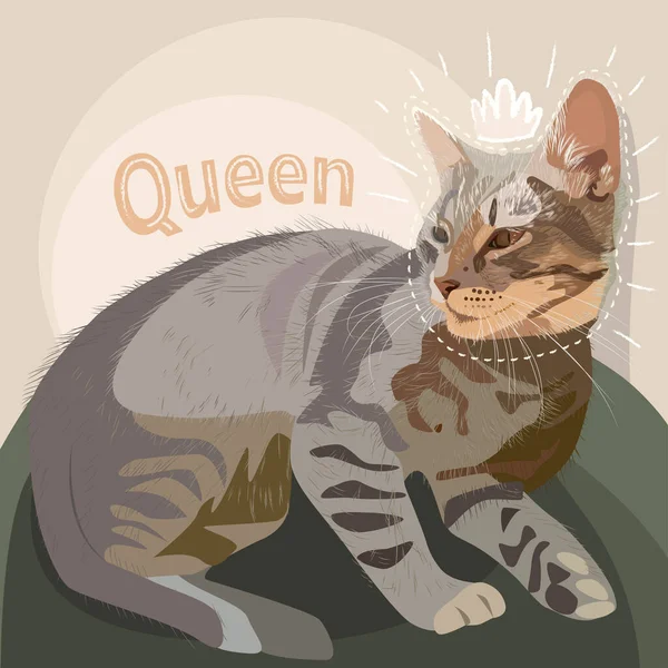 Reina Del Gato Vectorial Retrato Gato Con Corona Reina Del — Vector de stock
