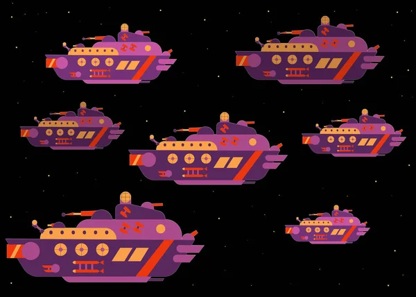 Флот Военных Космических Кораблей Космосе — стоковый вектор