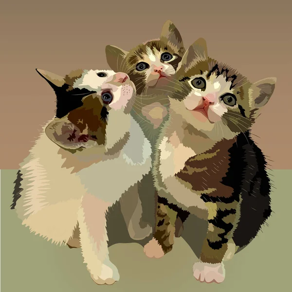 Üç kedi yavrusu. Şirin kedicikler. Hayvanların vektör illüstrasyonu.