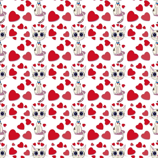 Motif Vectoriel Chats Coeurs Pour Impression Sur Tissu Beaux Chatons — Image vectorielle