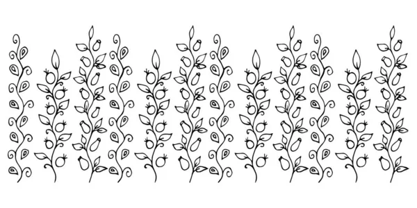 一套简单的夏季花卉素描 摘要花卉图解 手绘矢量艺术 黑色白色插图 — 图库矢量图片