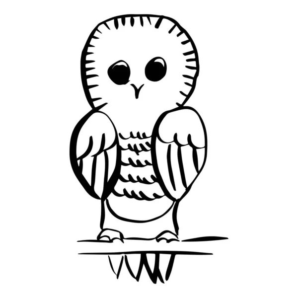 Малювання Птаха Сова Сидить Гілці — стоковий вектор