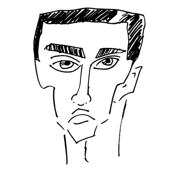 Young Man Sharp Features Sketch Man Face — Stock Vector