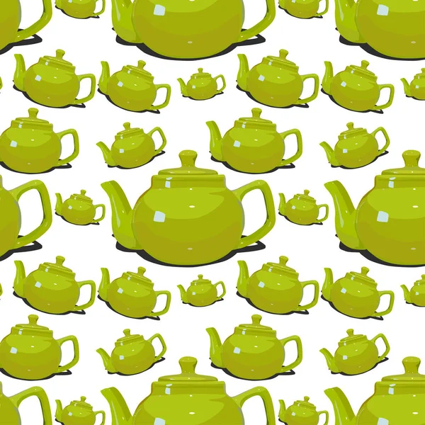Зеленый Керамический Чайник Приготовления Чая Керамика Чая Блюда Воды Зеленый — стоковый вектор