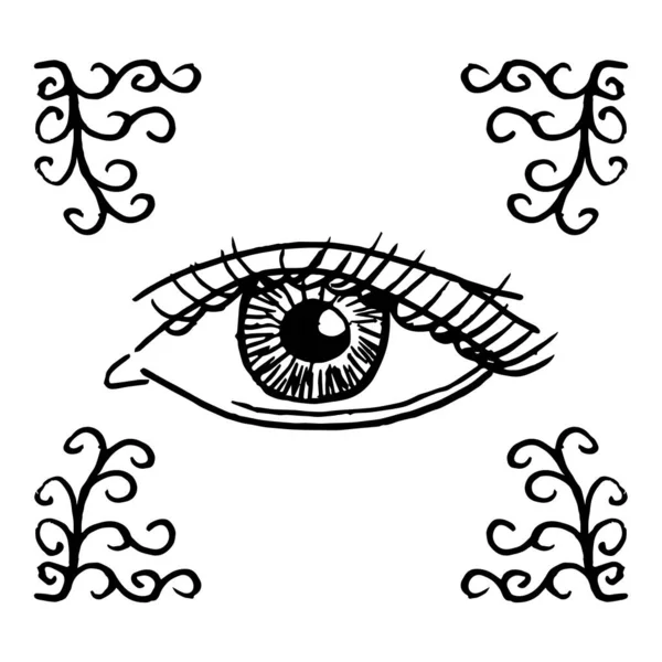 Dibujo Vectorial Del Ojo Icono Ojo Con Adorno — Vector de stock