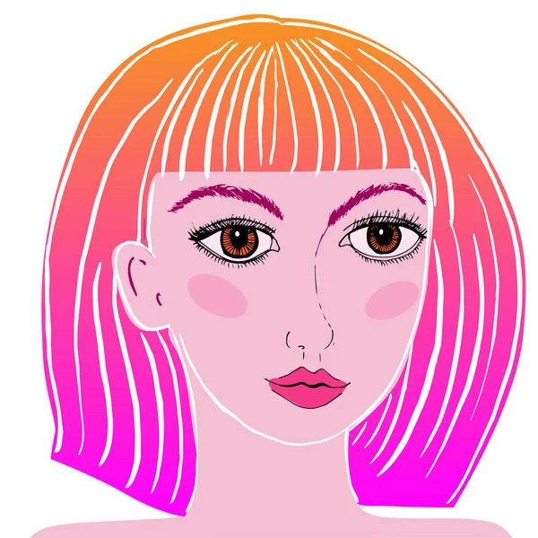Female Face Sketch Colorful Vector Illustration — Stock Vector