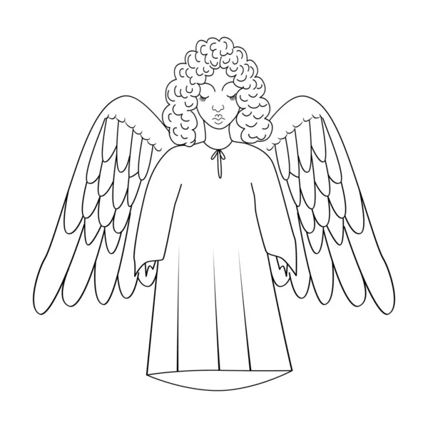 Holy Angel Wings Angel Long Robes Curly Hair Closed Eyes — Vetor de Stock