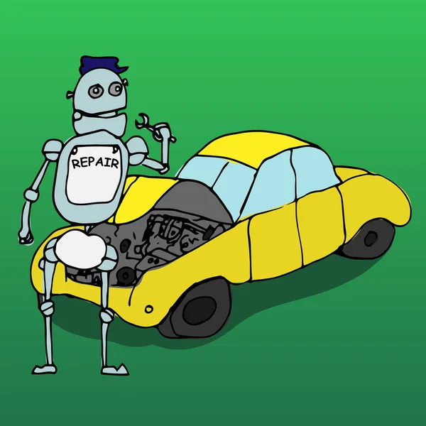 Ilustración Vectorial Robot Para Reparación Automóviles Robot Reparación Reparación Coche — Vector de stock