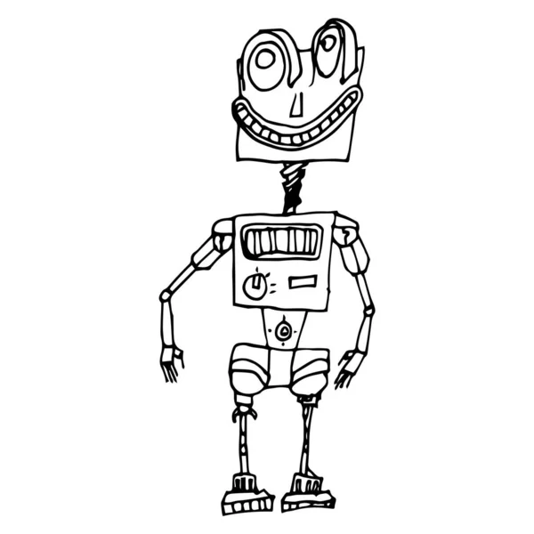 Arte Línea Ilustrado Dibujado Mano Ilustración Robot Bocetos Robot Simple — Vector de stock