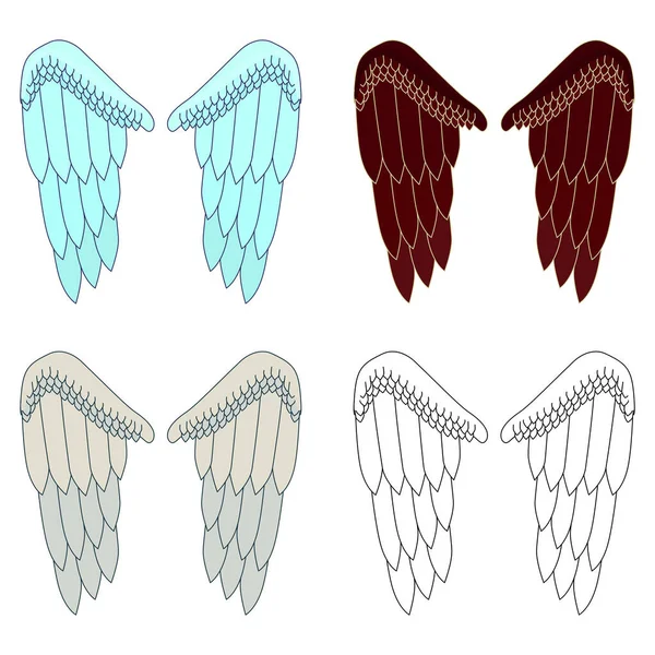 Set Wings Different Colors Large Feathers Angel Wings Wings Pairs — Stockvektor