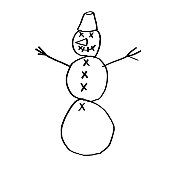 Сніговик Снігу Руками Гілок Капелюсі Веселий Сніговик Морквяним Носом — стоковий вектор