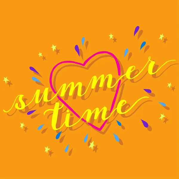 Inscription Summer Time Splashes Asterisks Heart — Stockový vektor