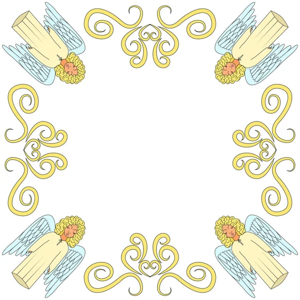 Ornament Edge Angels Curls Empty Space Middle Repeating Pattern Edge — Stok Vektör