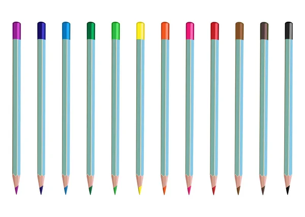 Set Watercolor Pencils Basic Colors Pencils Drawing — Vetor de Stock