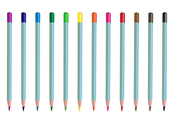A set of watercolor pencils in basic colors. Pencils for drawing.