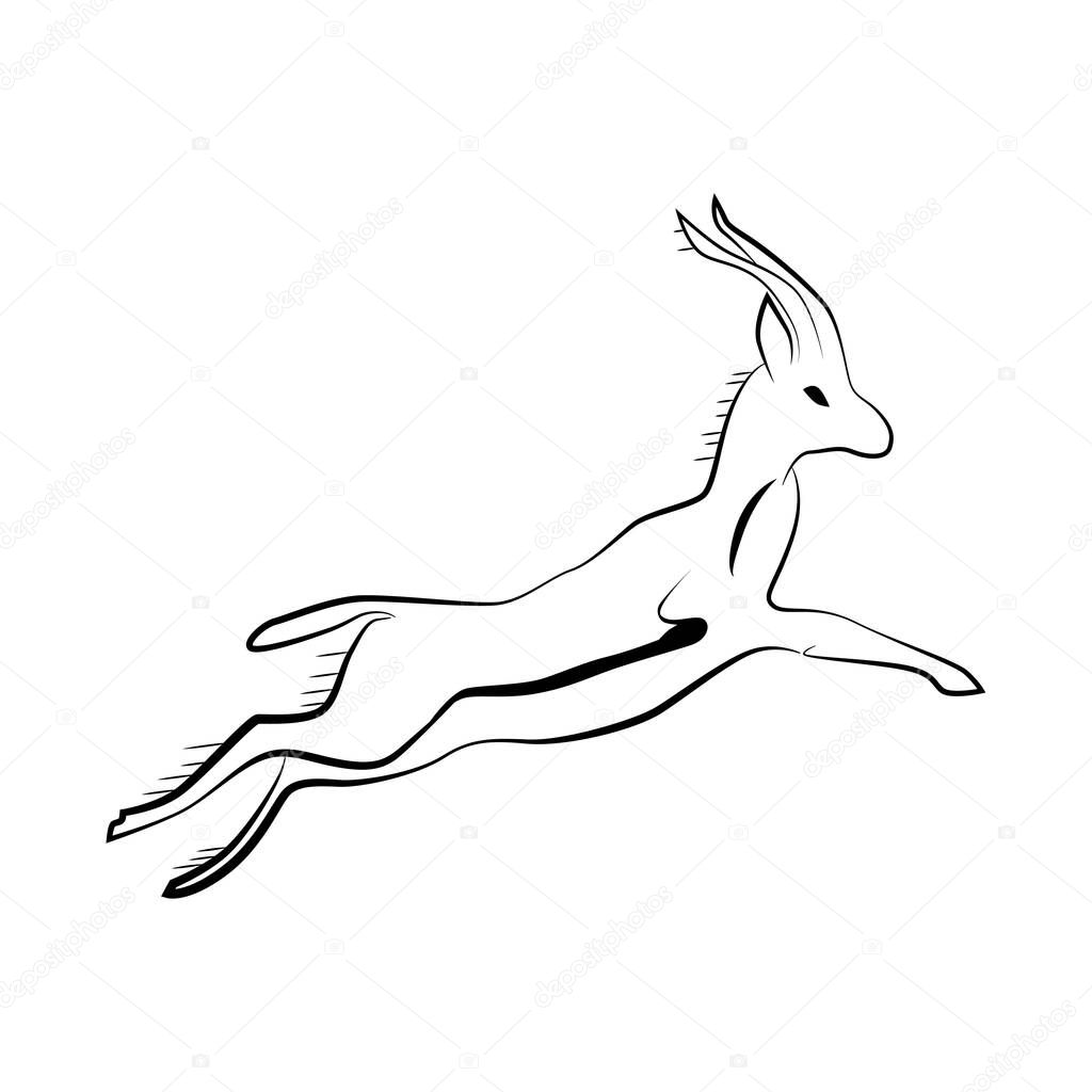 Running antelope drawn by lines. Wild animal during the chase.