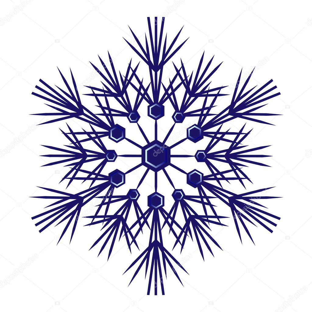 Blue snowflake with an intricate pattern. Snowflake is a symbol of winter and winter weather
