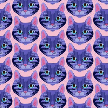 Vektör desenli kediler. Şirin kediler. Kumaş duvar kağıdına baskı yapmak için.