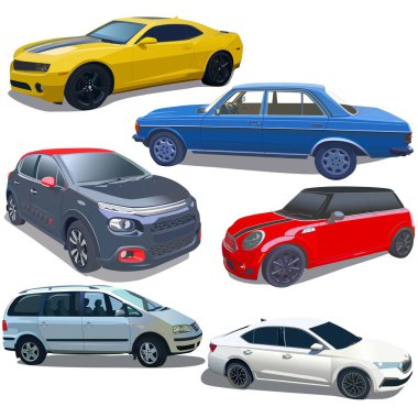 Vector set of car models. Wallpaper from cars. Realism, photorealism.