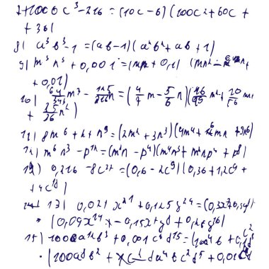 Matematiksel formüller ve problemler ve denklemler kümesi. Bir öğrencinin ödevi. Cebir ve geometri görevlerinin vektör görüntüsü.