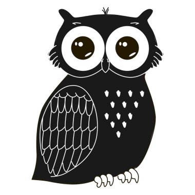 Büyük gözlü vektör baykuş. Kuşun basit illüstrasyonu.