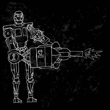 El çizimi çizimi bir robot robot çizimi. robot basit vektör illüstrasyonu.