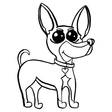 Büyük kulaklı küçük bir köpek çizimi. Komik küçük köpek..