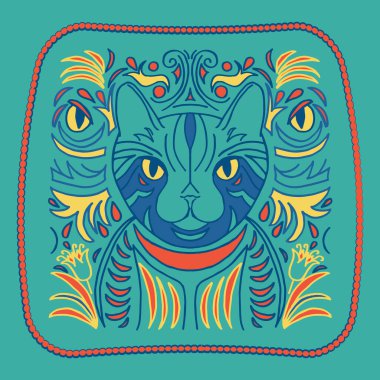 Bir kedinin vektör portresi. Güzel kedi resmi. Kumaş ve kâğıt üzerine baskı yapmak için.