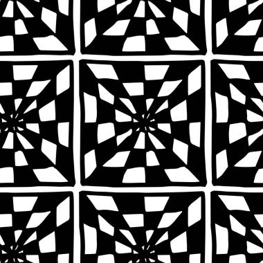 İçinde farklı desenler olan kareler. Resimli döşemeler.