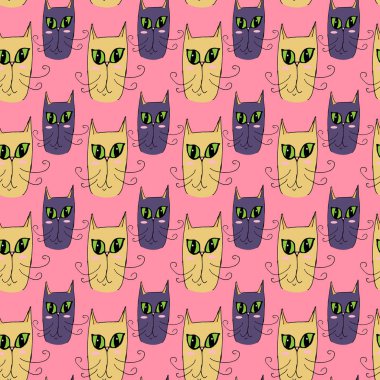 Şirin kedi deseni, vektör illüstrasyonu 